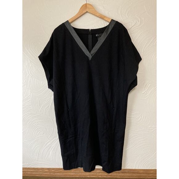 $5 SALE MUST GO Lane Bryant Dress 14/16 Black Ponte Knit Pocket Dress V Neck - Picture 1 of 5
